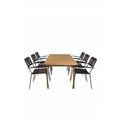 Marion Dining Table - 180*90*H74 - Acacia, Lindos Armchair - Black Alu / Black Rope