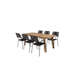 Marion Dining Table - 180*90*H74 - Acacia, Lindos Armchair - Black Alu / Black Rope_6