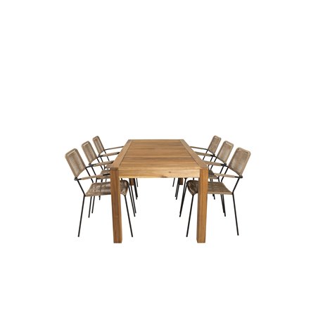 Peter Dining Table - 200*90*H76 - Acacia, Lindos - Armchair - Black Alu / Latte Rope_6