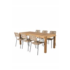 Peter Dining Table - 200*90*H76 - Acacia, Lindos - Armchair - Black Alu / Latte Rope_6