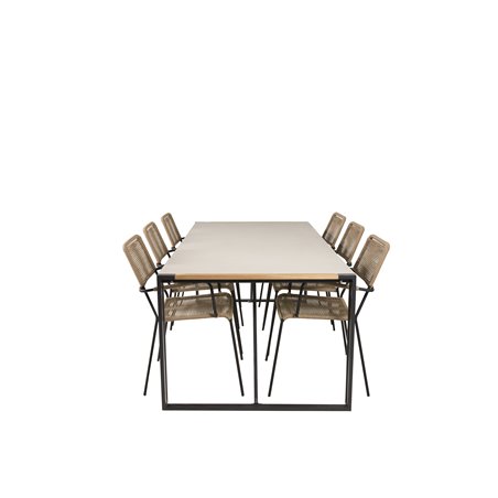 Texas Dining Table 200*100 - Black Alu / Teak / Grey Spray stone, Lindos - Armchair - Black Alu / Latte Rope_6