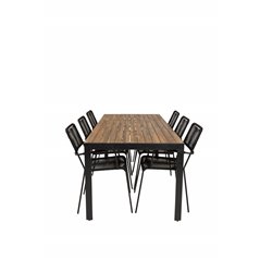 Bois Dining Table 205*90cm - Black Legs / Acacia, Lindos Armchair - Black Alu / Black Rope