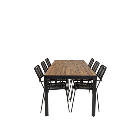 Bois Dining table 205*90cm - Black Legs / Acacia , Lindos Armchair - Black Alu / Black Rope_6