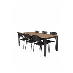 Bois Dining Table 205*90cm - Black Legs / Acacia, Lindos Armchair - Black Alu / Black Rope