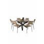 Llama Round Dining Table 120 - Black Alu / Brown HPL, Lindos - Armchair - Black Alu / Latte Rope