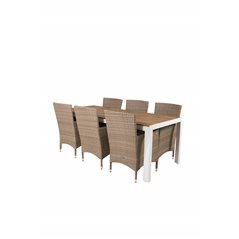 Bois Dining Table 205*90cm – White Alu / Acacia, Malin Armchair Nature//Sand_6