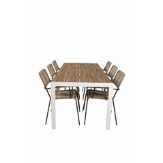 Bois Dining Table 205*90cm - White Alu / Acacia, Lindos - Armchair - Black Alu / Latte Rope_6