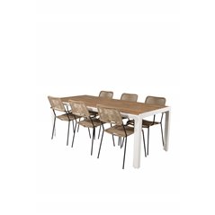 Bois Dining Table 205*90cm - White Alu / Acacia, Lindos - Armchair - Black Alu / Latte Rope_6