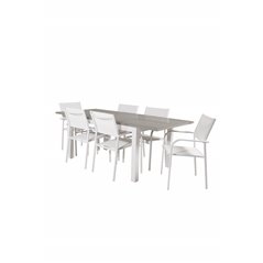 Albany Table - 160/240 - White/GreySantorini Arm Chair (Stackable) - White Alu / White Textilene_6