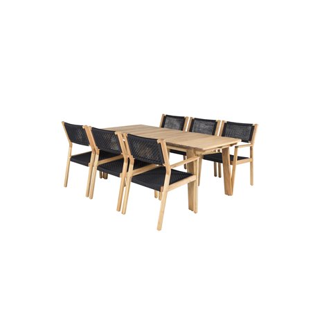 Marion Dining Table 180*90*H74 – Acacia, Little John Dining Chair – Black Rope / Acacia