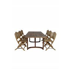 Erica Dining Table Acacia -lanka on valmistettu 214*100, Cane Foldable Dining Chair - Bamboo / Grey Cushion