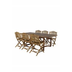 Erica Dining Table Acacia -lanka on valmistettu 214*100, Cane Foldable Dining Chair - Bamboo / Grey Cushion