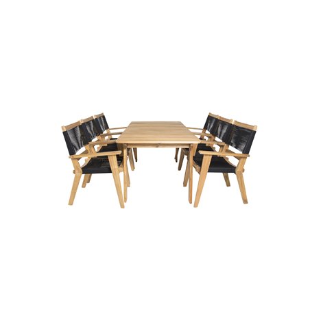 Marion Dining Table - 180*90*H74 - Acacia, Peter Stackable Dining Chair - Black Rope / Acacia KD_6