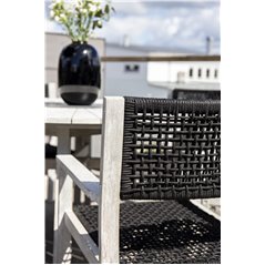 Rives - Table ø 150 - Antique White Acacia / Grey Stone, Rives Arm Chair - White Wash Acacia / Black Rope_6