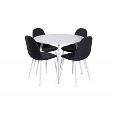 Plaza Round Table 100 cm - White top / White Legs, Polar Dining Chair - White Legs - Black Fabric_4