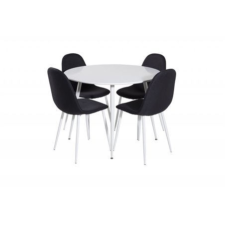 Plaza Round Table 100 cm - White top / White Legs, Polar Dining Chair - White Legs - Black Fabric_4