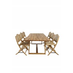 PlaRuokapöydän acacia - 220*100, Cane Foldable Dining Chair - Bamboo / Grey Cushion