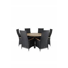 Cruz Dining - Black Steel / Acacia (teak look) ø140cm, Padova Chair (Recliner)