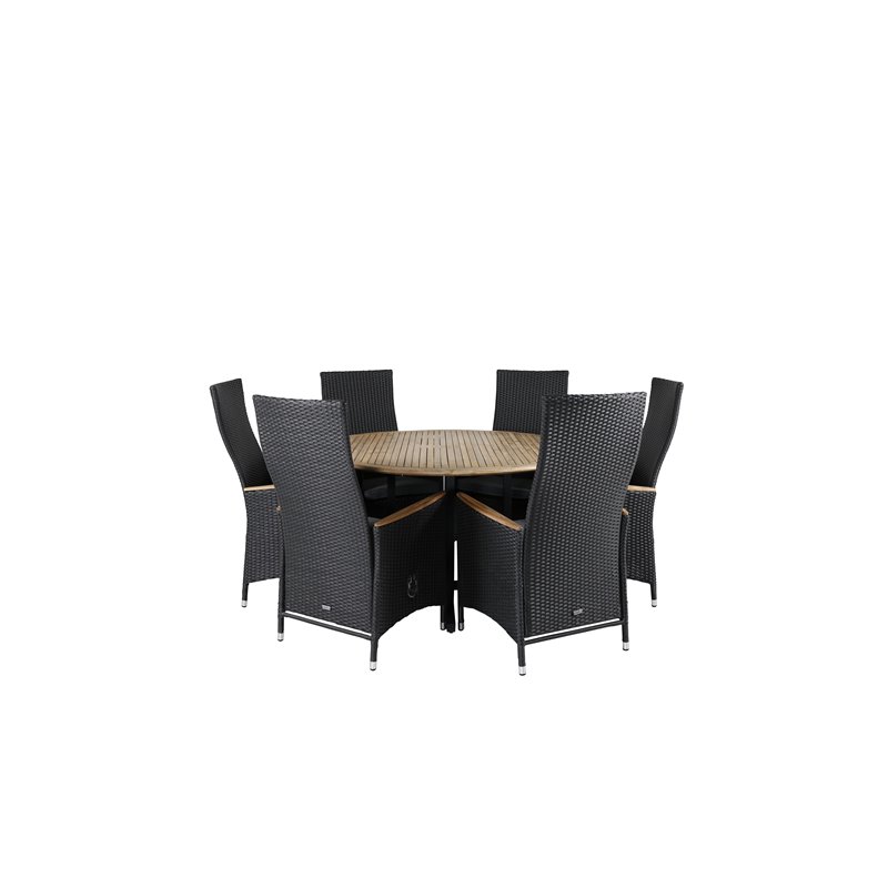 Cruz Dining - Black Steel / Acacia (teak look) ø140cm, Padova Chair (Recliner)