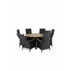 Cruz Dining - Black Steel / Acacia (teak look) ø140cm, Padova Chair (Recliner)