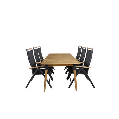 Julian Dining Table - Acasia - 210*100cm, Panama 5:pos Chair - Black/Black_6