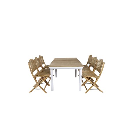Meksiko Pöytä 180/240 - Valkoinen/Teak, Ruoko kokoontaitettava ruokatuoli - bambu / harmaa Cushion_6