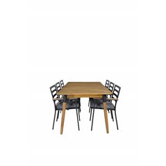 Julian Dining Table - Acasia - 210*100cm, Brasilia Karmstol (stapelbar) - Svart Alu / Teak_6