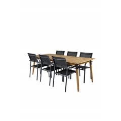 Julian Dining Table - Acasia - 210*100cm SanTorini Arm Chair Black Alu/Black Textilene (käytetty)