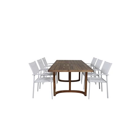 Erica Dining table acacia wire brushed 214*100, Santorini Arm Chair (Stackable)  - White Alu / White Textilene_6