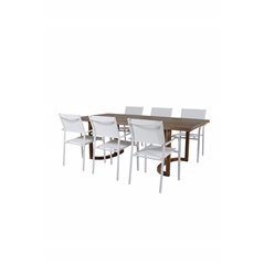 Erica Dining table acacia wire brushed 214*100, Santorini Arm Chair (Stackable)  - White Alu / White Textilene_6