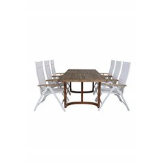 Erica Dining table acacia wire brushed 214*100, Panama Light 5-pos Chair White / white_6