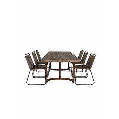 Erica Dining -pöydän acacia-lanka murskattiin 214*100, Lindos Stacking -tuoli - Black Alu / Latte Rope_6