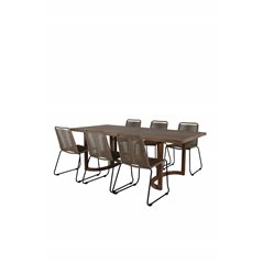 Erica Dining -pöydän acacia-lanka murskattiin 214*100, Lindos Stacking -tuoli - Black Alu / Latte Rope_6