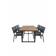 Khung Dining Table - Black Steel / Acacia (teklook) - 200*100cm+Levels Chair (stackable) - Black Alu / Black Aintwood_6