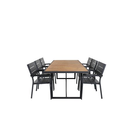 Khung Dining Table - Black Steel / Acacia (teklook) - 200*100cm+Levels Chair (stackable) - Black Alu / Black Aintwood_6