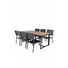 Khung Dining Table - Black Steel / Acacia (teklook) - 200*100cm+Levels Chair (stackable) - Black Alu / Black Aintwood_6