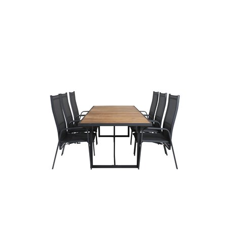 Khung Dining Table - Black Steel / Acacia (teklook) - 200*100cm+Copacabana Recliner Chair - Black/Black_6