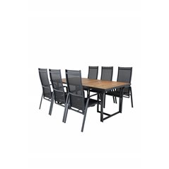 Khung Dining Table - Black Steel / Acacia (teklook) - 200*100cm+Copacabana Recliner Chair - Black/Black_6