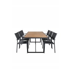 Khung Dining Table - Black Steel / Acacia (teklook) - 200*100cm+Santorini Arm Chair (Stackable) - Black alu / Black Textilene_6