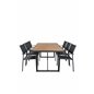 Khung illallinen Table - Black Steel / Acacia (teklook) - 200*100cm+SanTorini Arm Chair Black Alu/Black Textilene (käytetty)