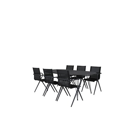 Viga Dining Table - Black Steel / Grey Spray jäätelö - 200*100cm, Alina Dining Chair - Black Alu / Black Textilene_6