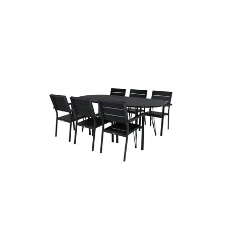 Viga Spisebord - Sort Stål / Grå Spray Glas - 200 * 100cm, Levels Chair (stabelbar) - Sort Alu / Sort Aintwood_6