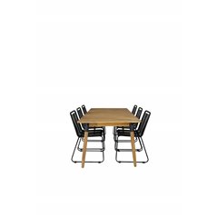 Julian Dining Table - Acasia - 210*100cm, Lindos Stacking Chair - Black Alu / Black Rope