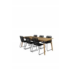 Julian Dining Table - Acasia - 210*100cm, Lindos Stacking Chair - Black Alu / Black Rope_6