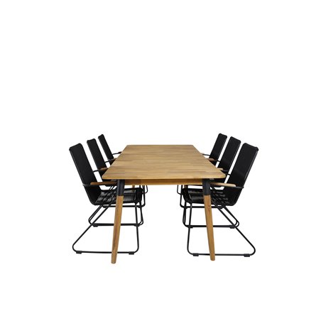 Julian Dining Table - Acasia - 210*100cm, Bois Armchair - Black Alu / Black Rope / Acacia_6