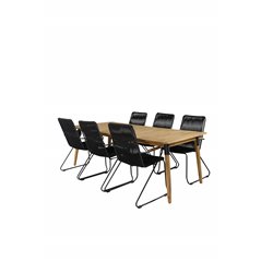 Julian Dining Table - Acasia - 210*100cm, Bois Armchair - Black Alu / Black Rope