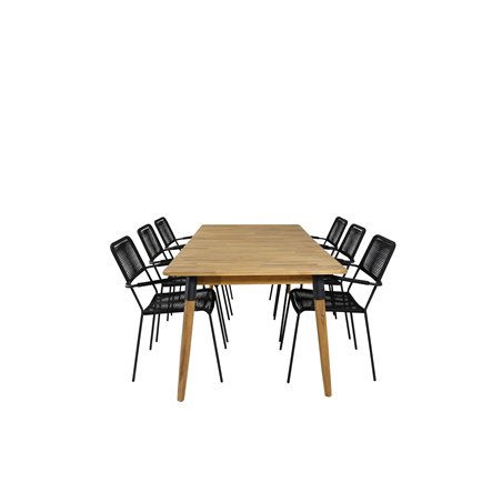 Julian Dining Table - Acasia - 210*100cm, Lindos Armchair - Black Alu / Black Rope