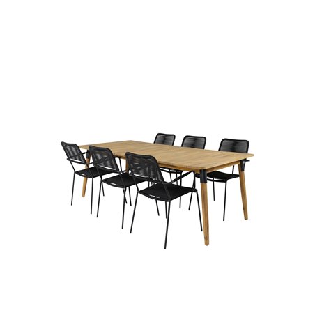 Julian Dining Table - Acasia - 210*100cm, Lindos Armchair - Black Alu / Black Rope