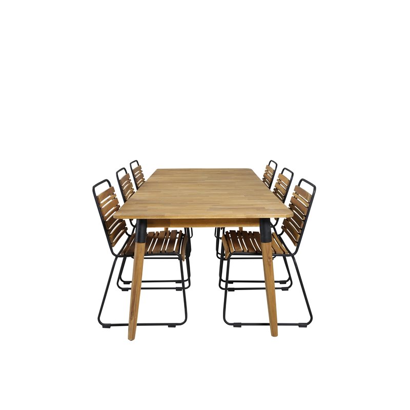 Julian Dining Table - Acasia - 210*100cm, Bois Dining Chair - Black Alu / Acacia