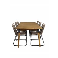 Julian Dining Table - Acasia - 210*100cm, Lindos Stacking Chair - Black Alu / Latte Rope